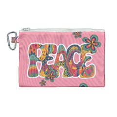 Flower Power Hippie Boho Love Peace Text Pink Pop Art Spirit Canvas Cosmetic Bag (large) by Grandong