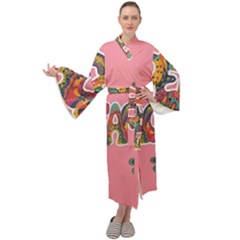 Flower Power Hippie Boho Love Peace Text Pink Pop Art Spirit Maxi Velvet Kimono by Grandong