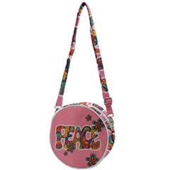 Flower Power Hippie Boho Love Peace Text Pink Pop Art Spirit Crossbody Circle Bag by Grandong