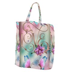 Love Amour Butterfly Colors Flowers Text Giant Grocery Tote by Grandong
