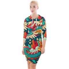 Chinese New Year ¨c Year Of The Dragon Quarter Sleeve Hood Bodycon Dress by Valentinaart