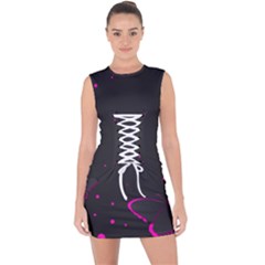 Butterflies, Abstract Design, Pink Black Lace Up Front Bodycon Dress by nateshop