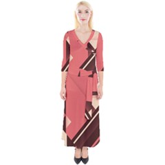 Retro Abstract Background, Brown-pink Geometric Background Quarter Sleeve Wrap Maxi Dress by nateshop