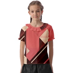 Retro Abstract Background, Brown-pink Geometric Background Kids  Frill Chiffon Blouse