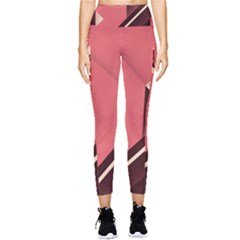 Retro Abstract Background, Brown-pink Geometric Background Pocket Leggings 