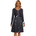 S Black Fingerprint, Black, Edge Long Sleeve Dress With Pocket View1