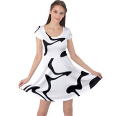 Black And White Swirl Background Cap Sleeve Dress by Cemarart