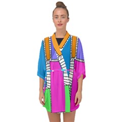 Shapes Texture Colorful Cartoon Half Sleeve Chiffon Kimono by Cemarart