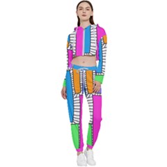 Shapes Texture Colorful Cartoon Cropped Zip Up Lounge Set by Cemarart