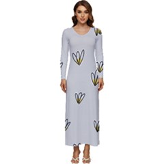 Pattern Leaves Daisies Print Long Sleeve Longline Maxi Dress by Cemarart