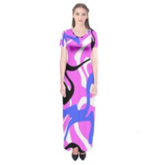 Swirl Pink White Blue Black Short Sleeve Maxi Dress by Cemarart
