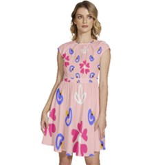 Flower Heart Print Pattern Pink Cap Sleeve High Waist Dress by Cemarart