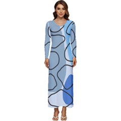 Boho Blue Deep Blue Artwork Long Sleeve Longline Maxi Dress by Cemarart