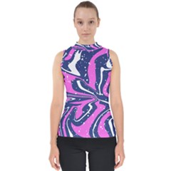 Texture Multicolour Grunge Mock Neck Shell Top by Cemarart