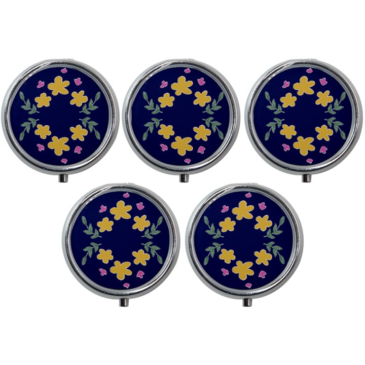 Doodle Flower Leaves Plant Design Mini Round Pill Box (Pack of 5)