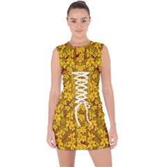 Blooming Flowers Of Lotus Paradise Lace Up Front Bodycon Dress