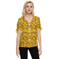 Blooming Flowers Of Lotus Paradise Bow Sleeve Button Up Top