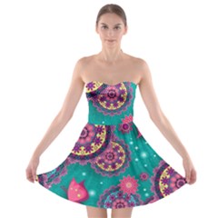 Floral Pattern Abstract Colorful Flow Oriental Spring Summer Strapless Bra Top Dress by Cemarart