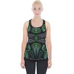 Fractal Green Black 3d Art Floral Pattern Piece Up Tank Top