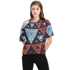 Fractal Triangle Geometric Abstract Pattern One Shoulder Cut Out T-shirt by Cemarart