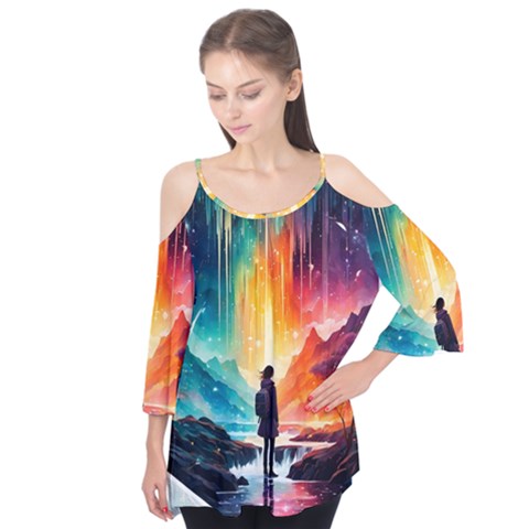 Starry Night Wanderlust: A Whimsical Adventure Flutter Sleeve T-shirt  by stine1