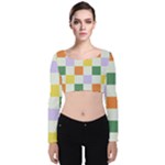 Board Pictures Chess Background Velvet Long Sleeve Crop Top