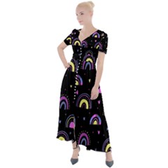 Wallpaper Pattern Rainbow Button Up Short Sleeve Maxi Dress by Maspions