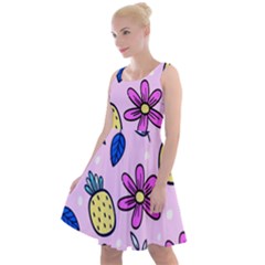Flowers Petals Pineapples Fruit Knee Length Skater Dress