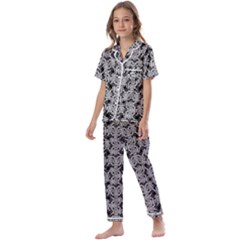 Ethnic Symbols Motif Black And White Pattern Kids  Satin Short Sleeve Pajamas Set by dflcprintsclothing