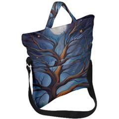 Tree Branches Mystical Moon Expressionist Oil Painting Acrylic Painting Abstract Nature Moonlight Ni Fold Over Handle Tote Bag