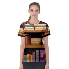 Book Nook Books Bookshelves Comfortable Cozy Literature Library Study Reading Room Fiction Entertain Women s Sport Mesh T-shirt