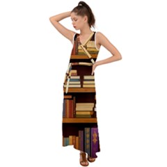 Book Nook Books Bookshelves Comfortable Cozy Literature Library Study Reading Room Fiction Entertain V-neck Chiffon Maxi Dress