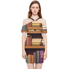 Book Nook Books Bookshelves Comfortable Cozy Literature Library Study Reading Room Fiction Entertain Shoulder Frill Bodycon Summer Dress by Maspions