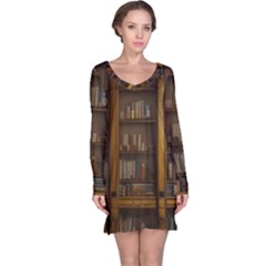 Books Book Shelf Shelves Knowledge Book Cover Gothic Old Ornate Library Long Sleeve Nightdress