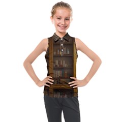 Books Book Shelf Shelves Knowledge Book Cover Gothic Old Ornate Library Kids  Sleeveless Polo T-shirt