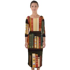 Books Bookshelves Library Fantasy Apothecary Book Nook Literature Study Quarter Sleeve Midi Bodycon Dress by Grandong