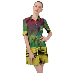 Nature Swamp Water Sunset Spooky Night Reflections Bayou Lake Belted Shirt Dress by Grandong