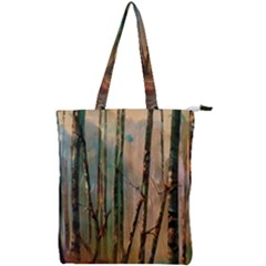 Woodland Woods Forest Trees Nature Outdoors Mist Moon Background Artwork Book Double Zip Up Tote Bag by Grandong