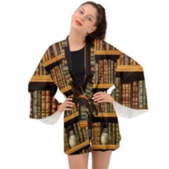 Room Interior Library Books Bookshelves Reading Literature Study Fiction Old Manor Book Nook Reading Long Sleeve Kimono by Grandong