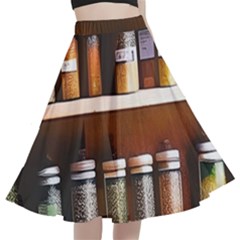 Alcohol Apothecary Book Cover Booze Bottles Gothic Magic Medicine Oils Ornate Pharmacy A-line Full Circle Midi Skirt With Pocket