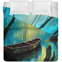 Swamp Bayou Rowboat Sunset Landscape Lake Water Moss Trees Logs Nature Scene Boat Twilight Quiet Duvet Cover Double Side (king Size) by Grandong
