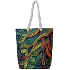Outdoors Night Setting Scene Forest Woods Light Moonlight Nature Wilderness Leaves Branches Abstract Full Print Rope Handle Tote (small) by Grandong