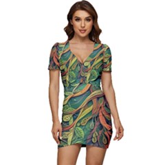 Outdoors Night Setting Scene Forest Woods Light Moonlight Nature Wilderness Leaves Branches Abstract Low Cut Cap Sleeve Mini Dress by Grandong