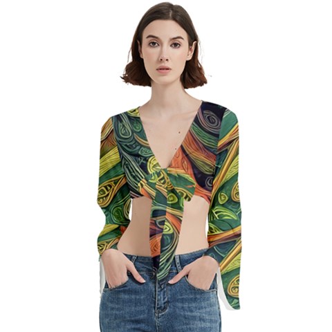 Outdoors Night Setting Scene Forest Woods Light Moonlight Nature Wilderness Leaves Branches Abstract Trumpet Sleeve Cropped Top by Grandong