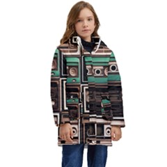 Retro Electronics Old Antiques Texture Wallpaper Vintage Cassette Tapes Retrospective Kids  Hooded Longline Puffer Jacket by Grandong