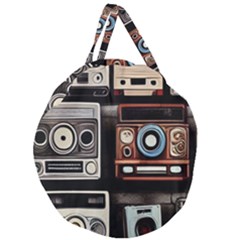 Retro Cameras Old Vintage Antique Technology Wallpaper Retrospective Giant Round Zipper Tote by Grandong