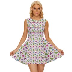 Pattern Flowers Leaves Green Purple Pink Sleeveless Button Up Dress by Maspions