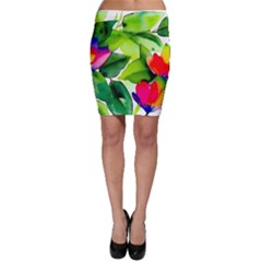 Watercolor Flowers Leaves Foliage Nature Floral Spring Bodycon Skirt by Maspions