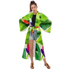 Watercolor Flowers Leaves Foliage Nature Floral Spring Maxi Kimono