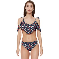 Flowers Pattern Floral Antique Floral Nature Flower Graphic Ruffle Edge Tie Up Bikini Set	 by Maspions